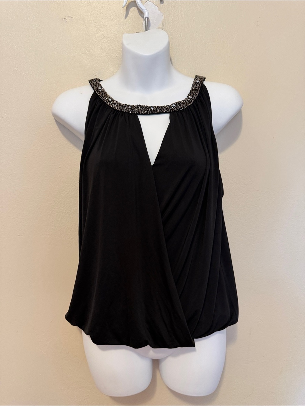 Express Black Beaded Halter Draped Tank